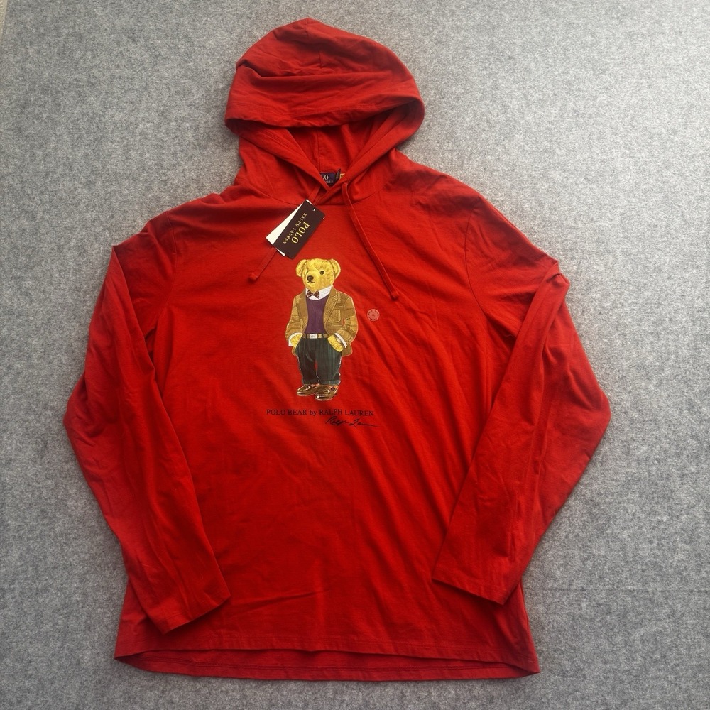 NWT Men's POLO RALPH LAUREN Bear Hooded Hoodie T Shirt Size XL Lightweight